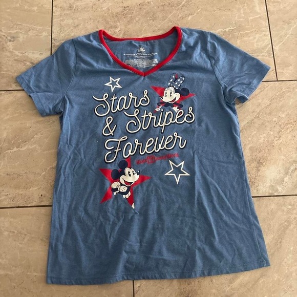 Disney Tops - Disney Parks Mickey Minnie Mouse Stars & Stripes Forever Blue Ringer Tee Medium